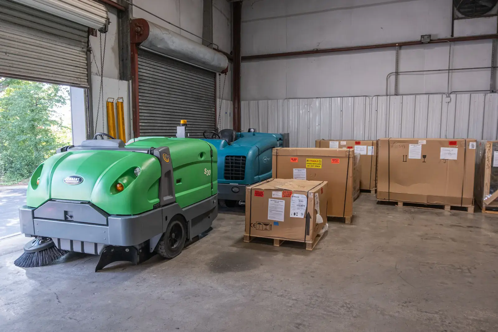 Floor sweepers staged at the SES bay door