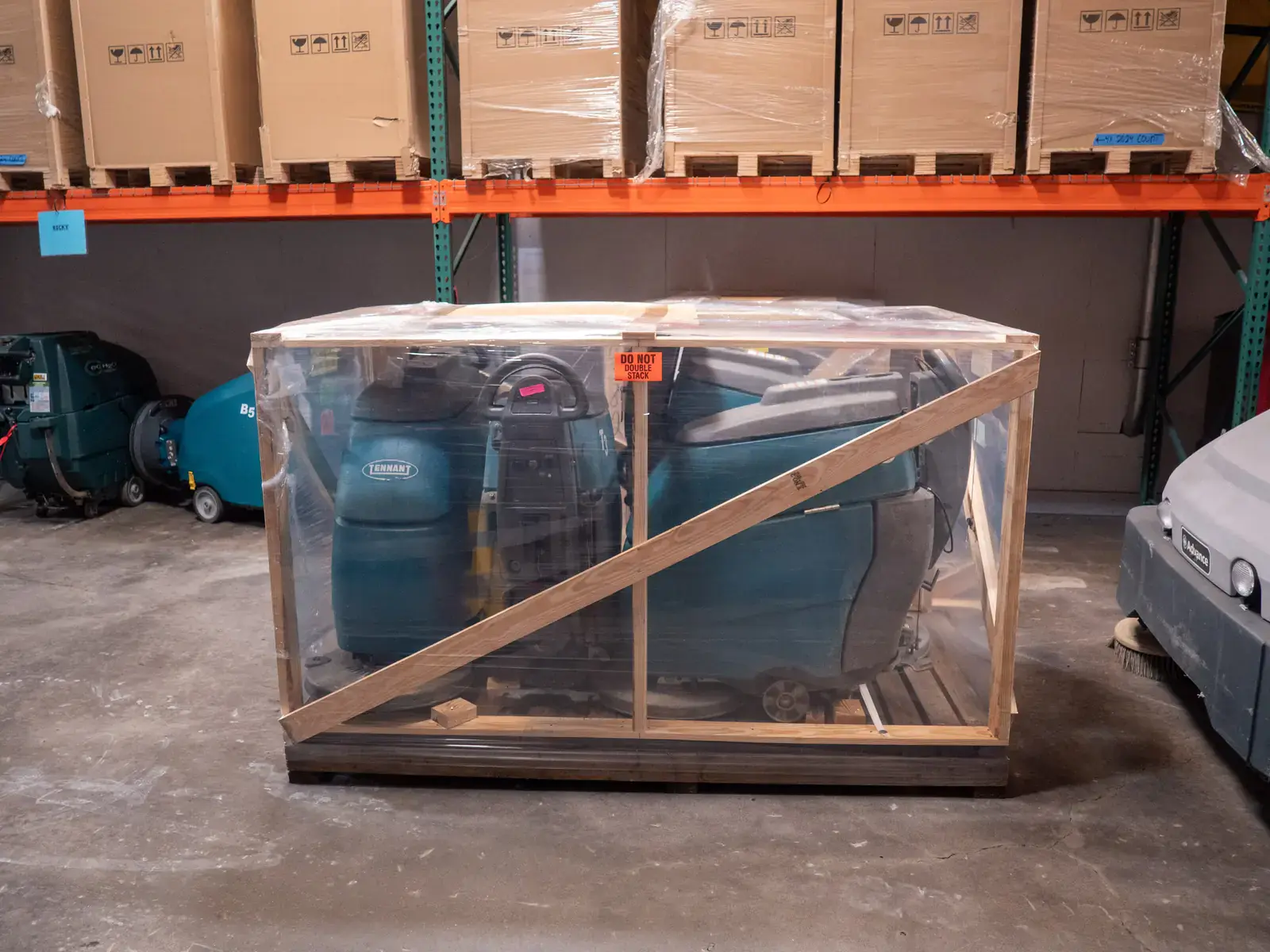 Floor scrubber crated and ready to ship from Southeastern Equipment and Supply